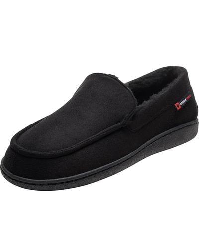 Alpine Swiss Oslo Moccasin Slippers Warm Shearling Comfortable House Shoes - Black