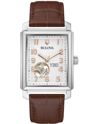 Bulova Automatic Sutton Leather Strap Watch 33mm - Brown