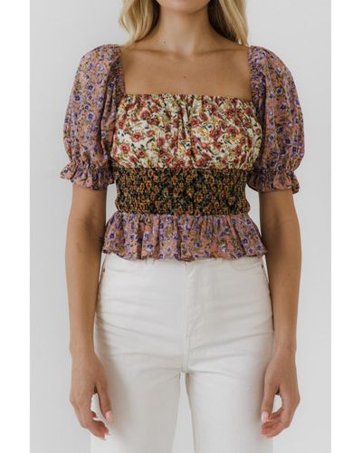 Free the Roses Floral Color Top - Brown