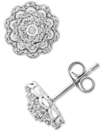Macy's Diamond Flower Cluster Stud Earrings (1/2 Ct. T.w. - Metallic