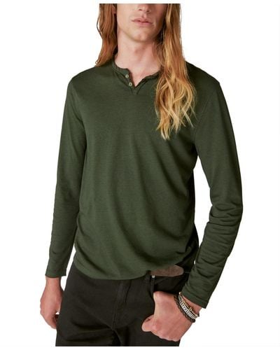Lucky Brand Venice Burnout Long Sleeve Split Neck T-shirt - Green