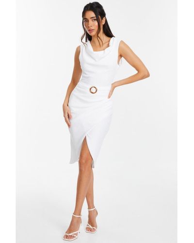 Quiz Textured Cowl Neck Buckle Dress - White
