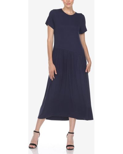White Mark Short Sleeve Asymmetrical Waist Maxi Dress - Blue