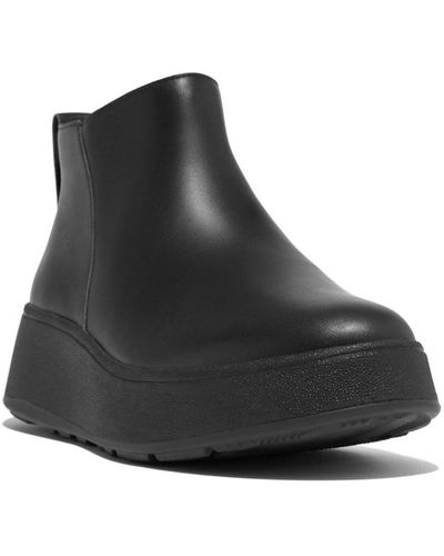 Fitflop F-mode Leather Flatform Zip Ankle Boots - Black