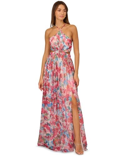 Adrianna Papell Foiled Chiffon Maxi Dress - Red