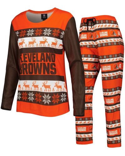 FOCO Cleveland Browns Holiday Ugly Pajama Set - Red