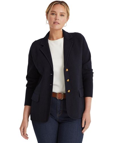 Lauren by Ralph Lauren Plus Size Combed Cotton Single-breasted Blazer - Black