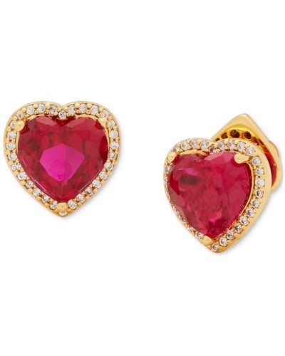 Mini Love Song Stud Earrings [Red gems/Pink gold] - DALLAR