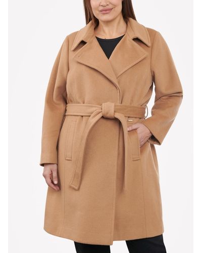 Michael Kors Plus Size Belted Notched-collar Wrap Coat - Brown