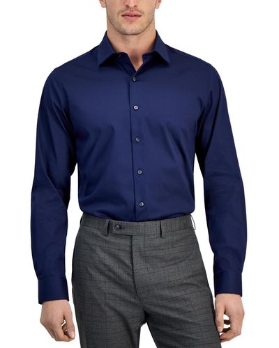Alfani Regular-fit Temperature Regulating Solid Dress Shirt - Blue