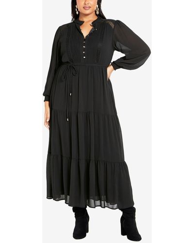 Avenue Plus Size Jasmin Tie Waist Maxi Dress - Black