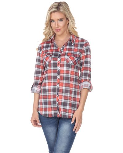 White Mark Oakley Stretchy Plaid Top - Red