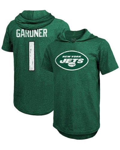 Majestic Threads Ahmad Sauce Gardner Heather Green New York Jets Player Name And Number Tri-blend Hoodie T-shirt