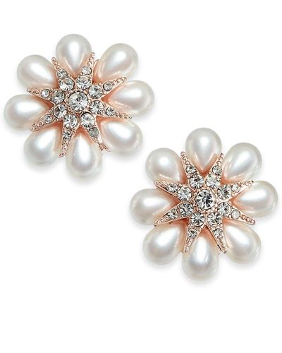 Charter Club Gold-tone Crystal & Imitation Pearl Flower Stud Earrings, Created For Macy's - Metallic