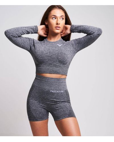 Twill Active Acelle Recycled Long Sleeve Crop Top - Blue