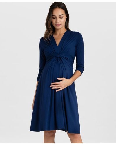 Seraphine Knot Front Maternity Dress - Blue