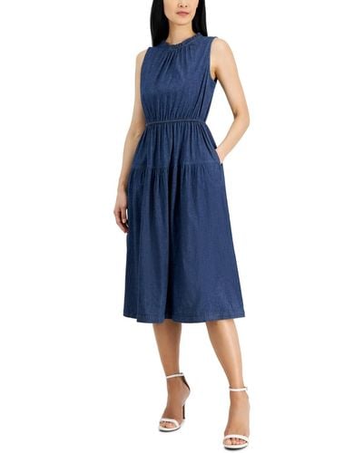 Anne Klein Sleeveless Denim Midi Dress - Blue