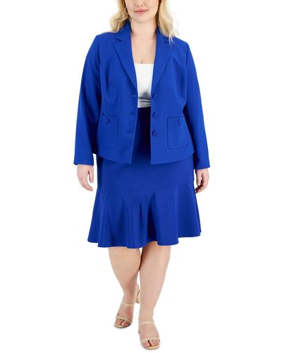 Le Suit Plus Size Crepe Three-button Flounce-skirt Suit - Blue