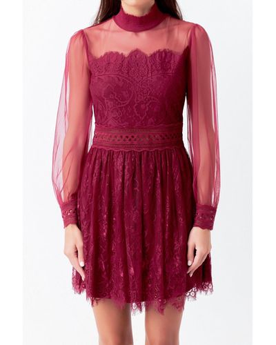 Endless Rose Long Sleeve Lace Mini Dress - Red