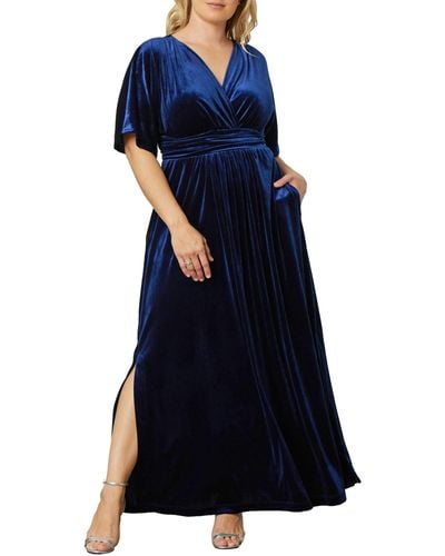 Kiyonna Plus Size Verona Velvet Evening Gown - Blue