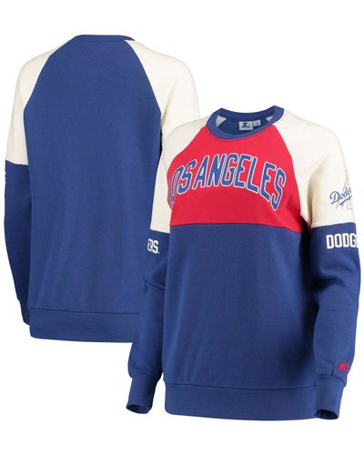 Starter Los Angeles Dodgers Baseline Raglan Historic Logo Pullover Sweatshirt - Red