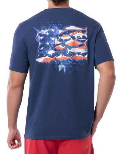 Guy Harvey Flag Silos Classic-fit Logo Graphic Pocket T-shirt - Blue