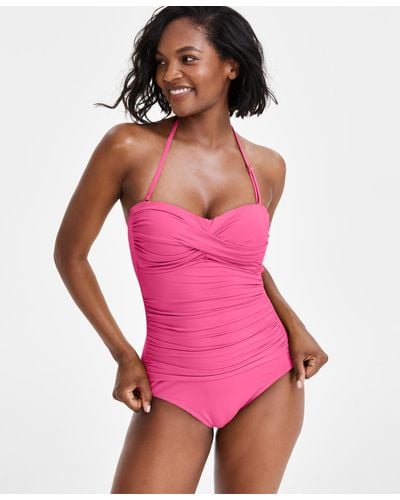 Anne Cole Twist-front Ruched One-piece Swimsuit - Pink
