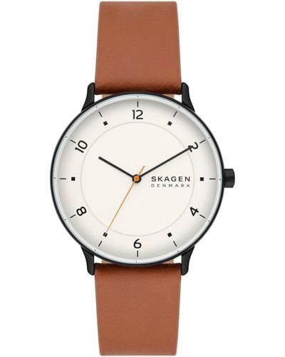 Skagen Three-hand Quartz Riis Medium Leather Watch 40mm - Gray