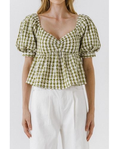 Free the Roses Gingham Check Top - Green