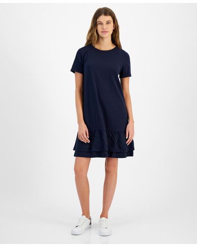 Tommy Hilfiger Crewneck Short-sleeve Embroidered Dress - Blue