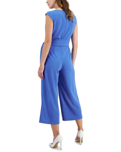 Tahari Tie-waist Cropped Jumpsuit - Blue