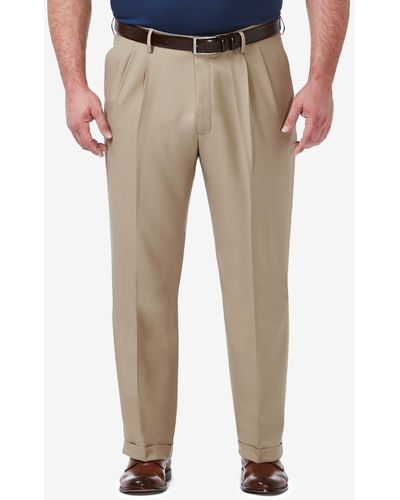 Haggar Big & Tall Premium Comfort Stretch Classic-fit Solid Pleated Dress Pants - Natural