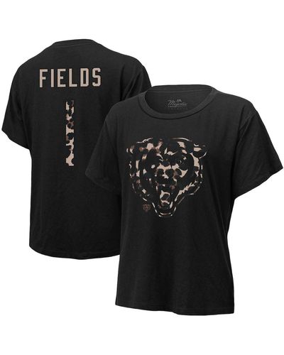 Majestic Threads Justin Fields Chicago Bears Leopard Player Name And Number T-shirt - Black
