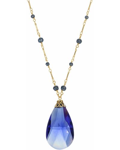 2028 Gold-tone Large Briolette Pendant Necklace - Blue