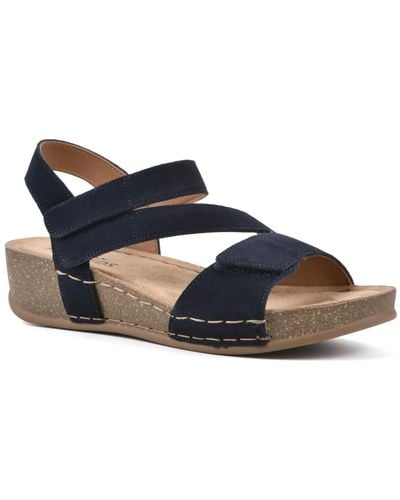 White Mountain Fern Footbed Wedge Sandals - Blue