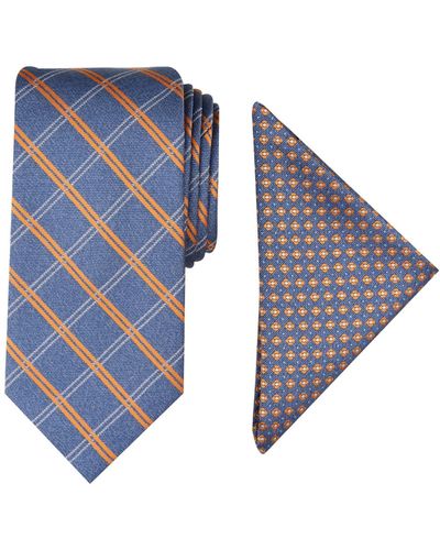 Nautica Men Marion Grid Tie & Pocket Square Set - Orange