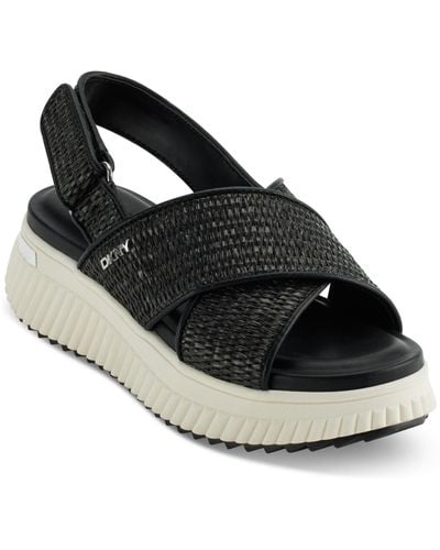 DKNY Malai Woven Crisscross Slingback Platform Sandals - Black