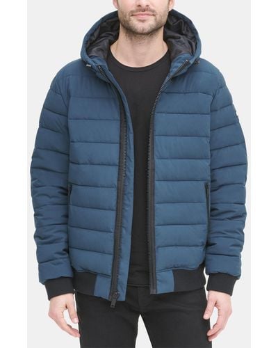 DKNY Quilted Hooded Bomber Jacket - Blue