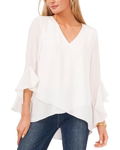 Vince Camuto V-neck Flutter Sleeve Blouse - White