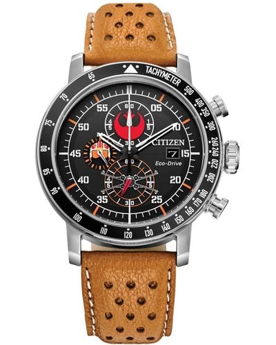 Citizen Eco-drive Chronograph Star Wars Rebel Pilot Perforated Leather Strap Watch 44mm - Gray