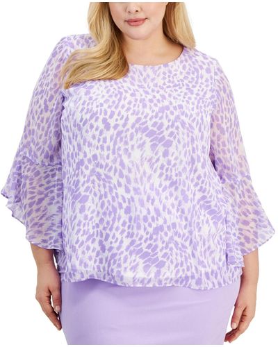 Kasper Plus Size Printed 3/4-sleeve Blouse - Purple