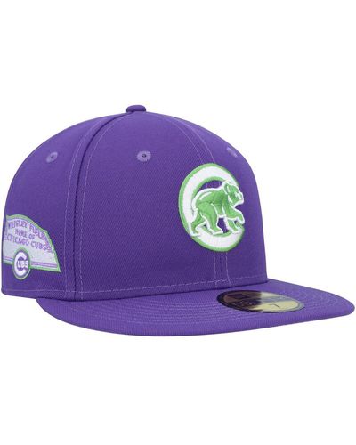 KTZ Chicago Cubs Lime Side Patch 59fifty Fitted Hat - Purple