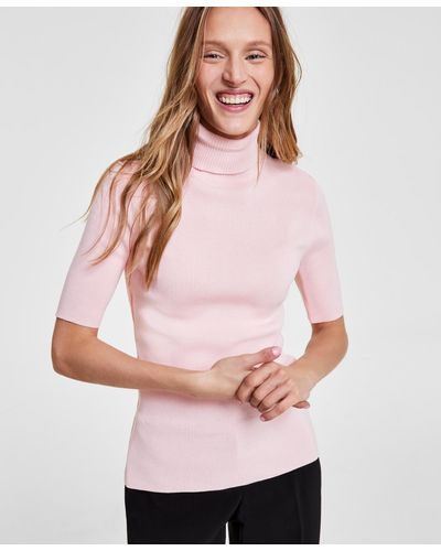 Anne Klein Half-sleeve Turtleneck Sweater - Pink