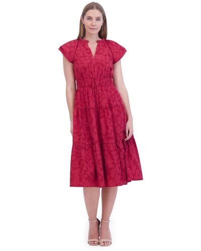 Jessica Howard Petite Floral-burnout Tiered Midi Dress