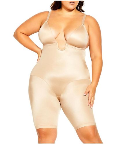 City Chic Plus Size Smooth & Chic Plunge Bodyshaper - Natural
