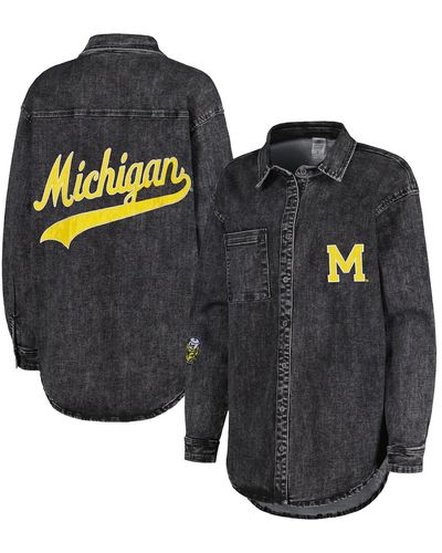 Gameday Couture Michigan Wolverines Multi-hit Tri-blend Oversized Button-up Denim Jacket - Gray