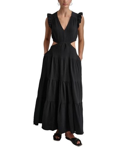 DKNY Cotton Gauze Cutout Maxi Dress - Black