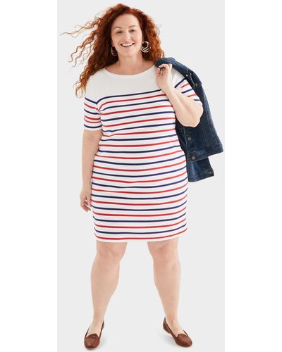 Style & Co. Plus Size Printed Boat-neck Dress - Red