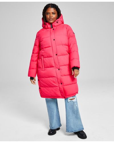 BCBGeneration Plus Size Hooded Puffer Coat - Red