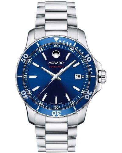 Movado Swiss Series 800 Stainless Steel Bracelet Diver Watch 40mm - Blue